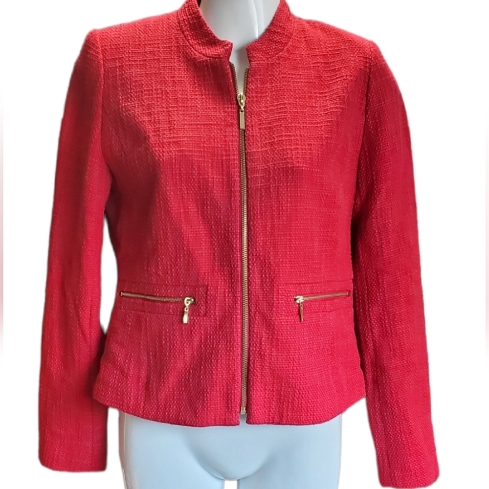 FOREVER 21 dark red solid tweed zip blazer S